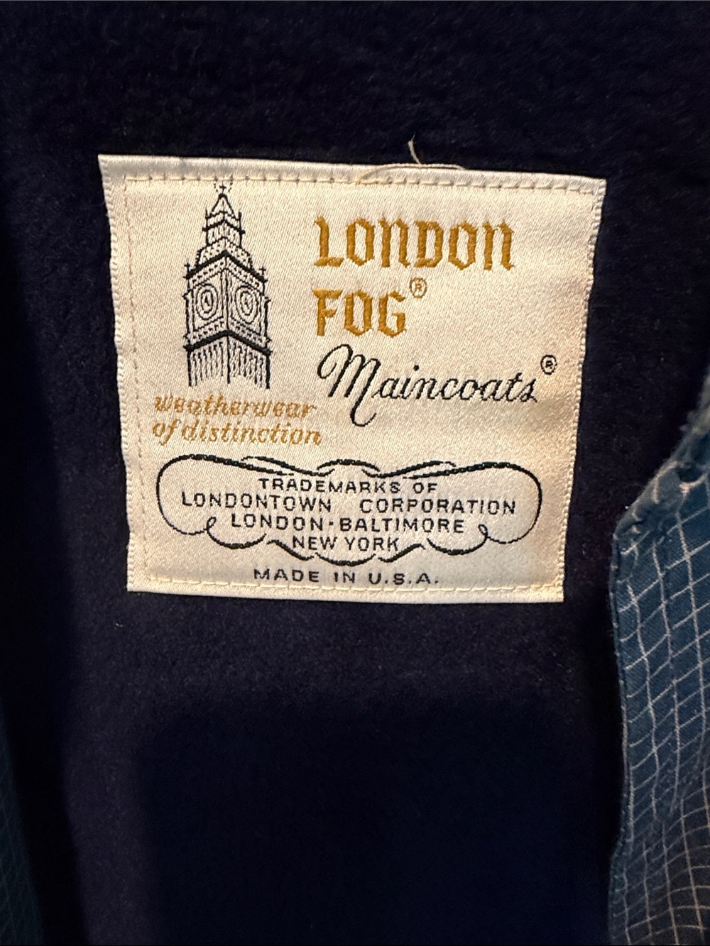 Vintage Women’s London Fog Maincoat Navy Micro-Check -Size 8 - Picture 2 of 9